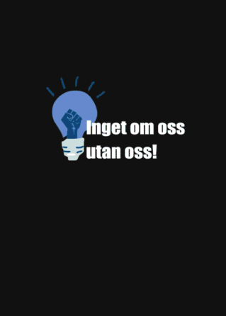 Svart framsida med grafisk bild på lampa med en knytnäve i mitten.